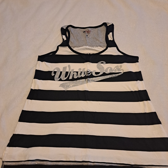 Tops - Striped Racerback Tank Top - White Sox Graphic - Women